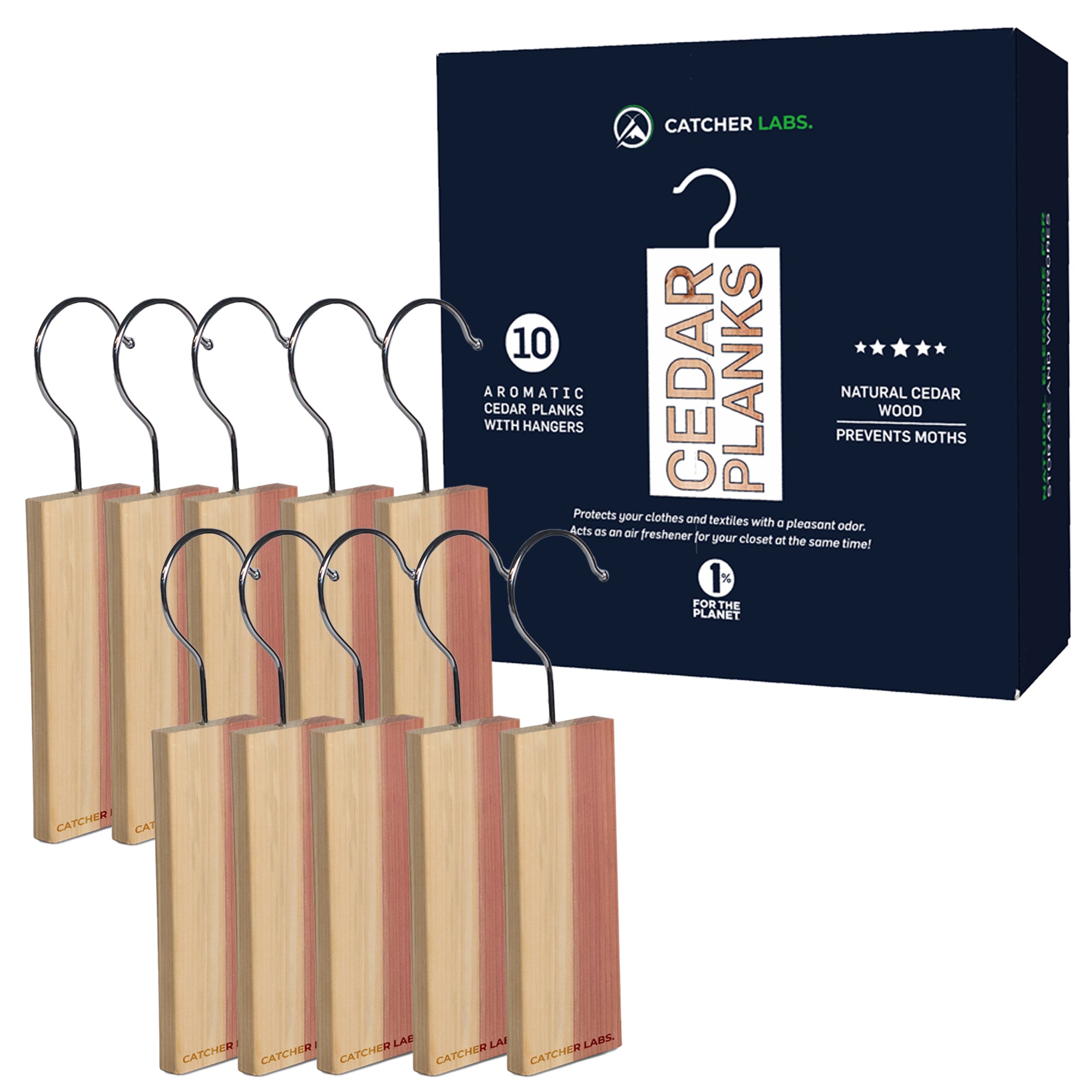 Catcher Labs Cedar Planks for Moth Repellent | Cedar Blocks for Clothes Storage | Better Than Moth Balls for Closet | Cedar Hangers Clothes Moths